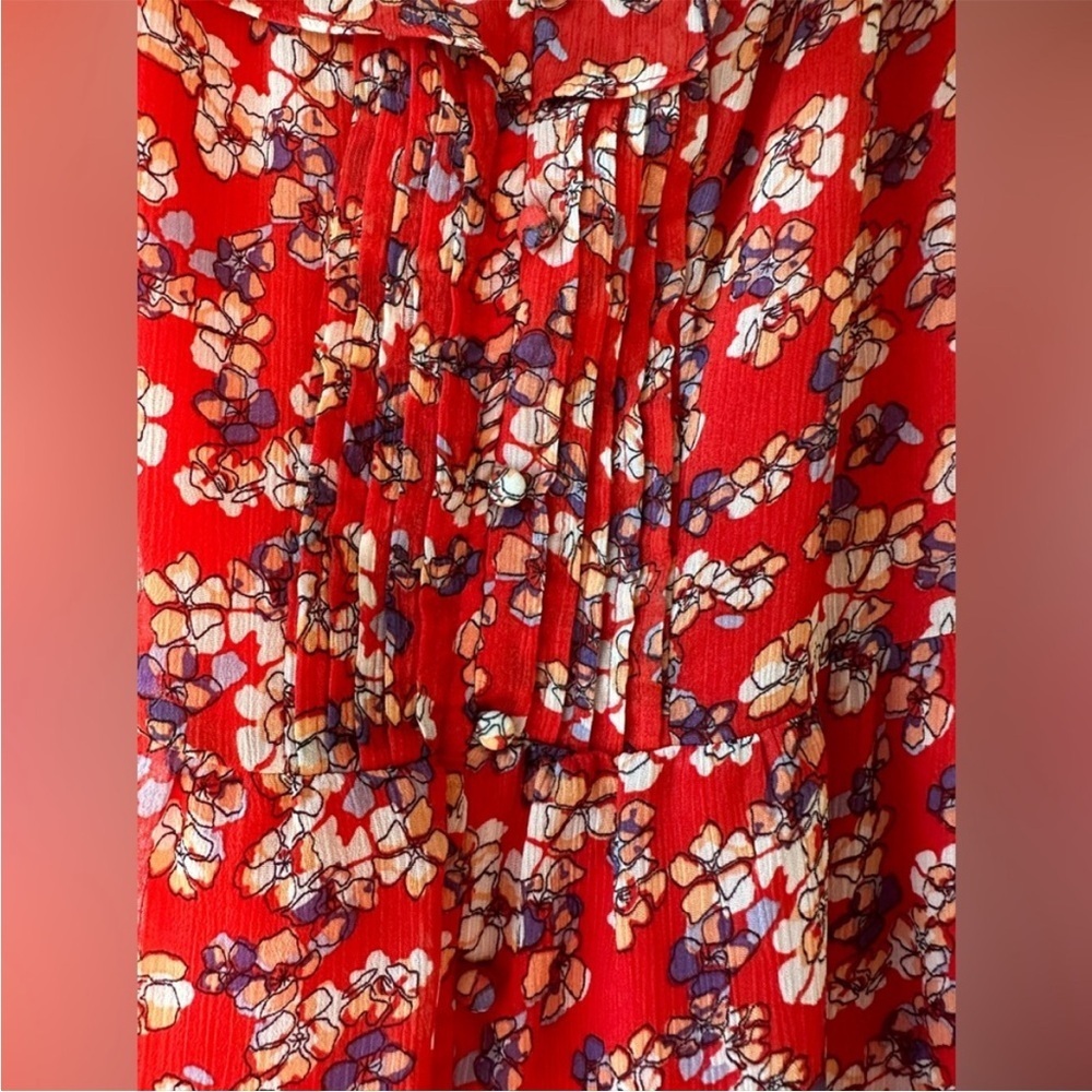 ELLE NWT Red Alert White Floral Halter Dress Belted Ruffle Dress,  Women’s Sz 6 - Picture 6 of 7